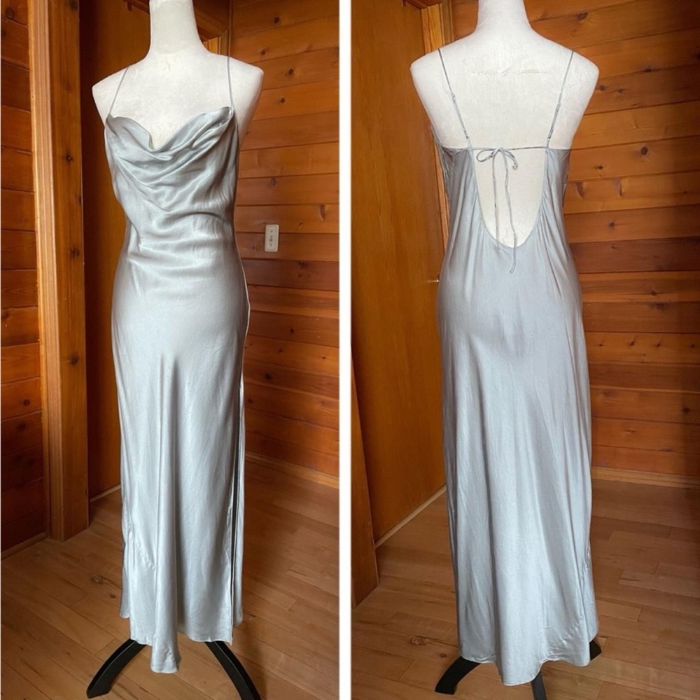 Victoria’s Secret 100% Silk vintage 2000s silver grey cowl neck maxi dress slip